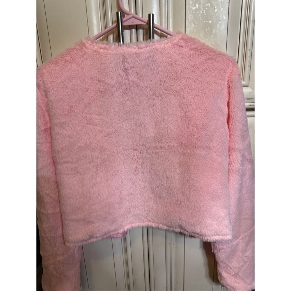 Seeing Red Girls Plush Faux Fur Long Sleeve Open Front Jacket Pink Small Medium